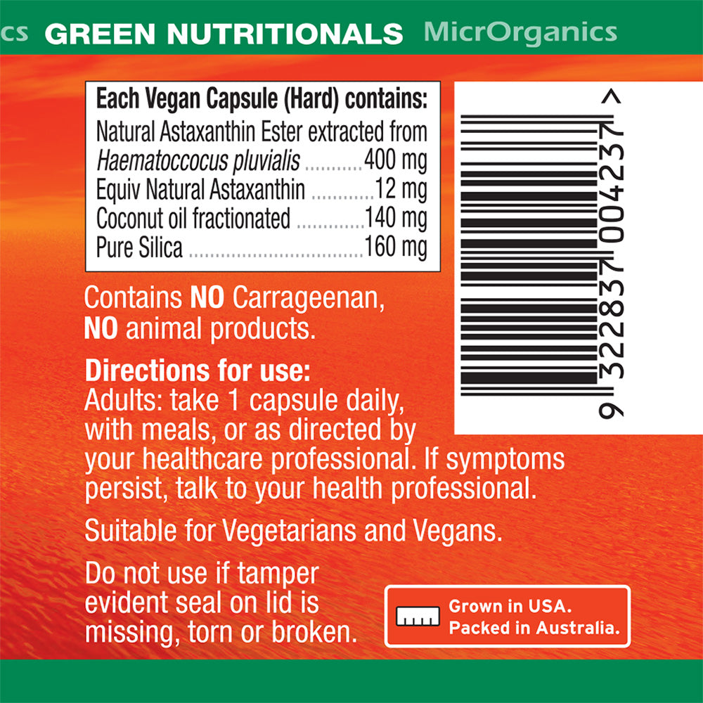 Green Nutritionals – Natural Astaxanthin 12mg Double Strength (60 Capsules)