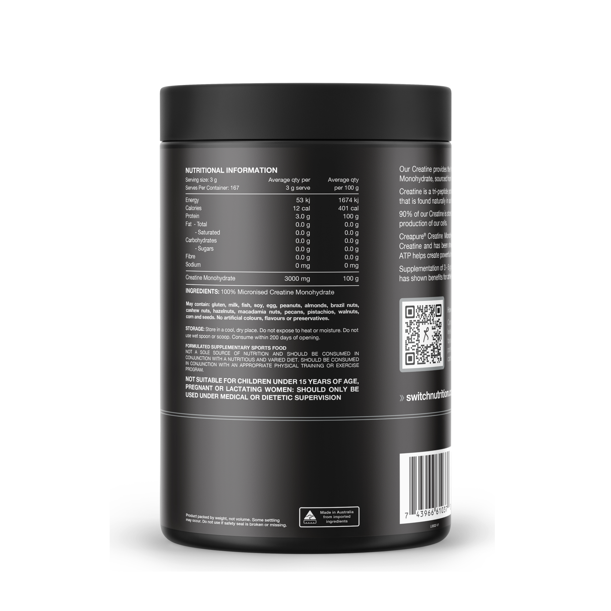 Switch Nutrition – Creapure® Creatine Monohydrate (500g, Unflavoured)