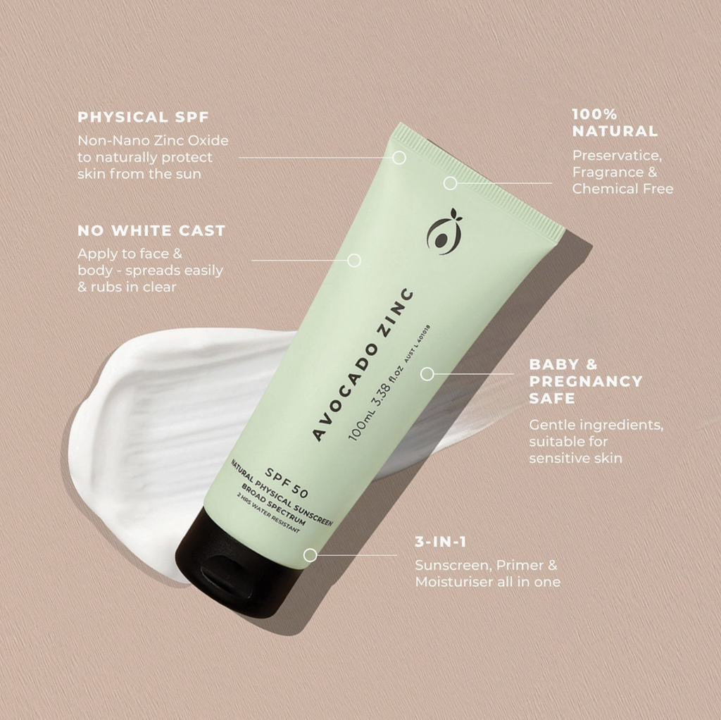 Avocado Zinc – SPF 50 Natural Physical Sunscreen (100ml)