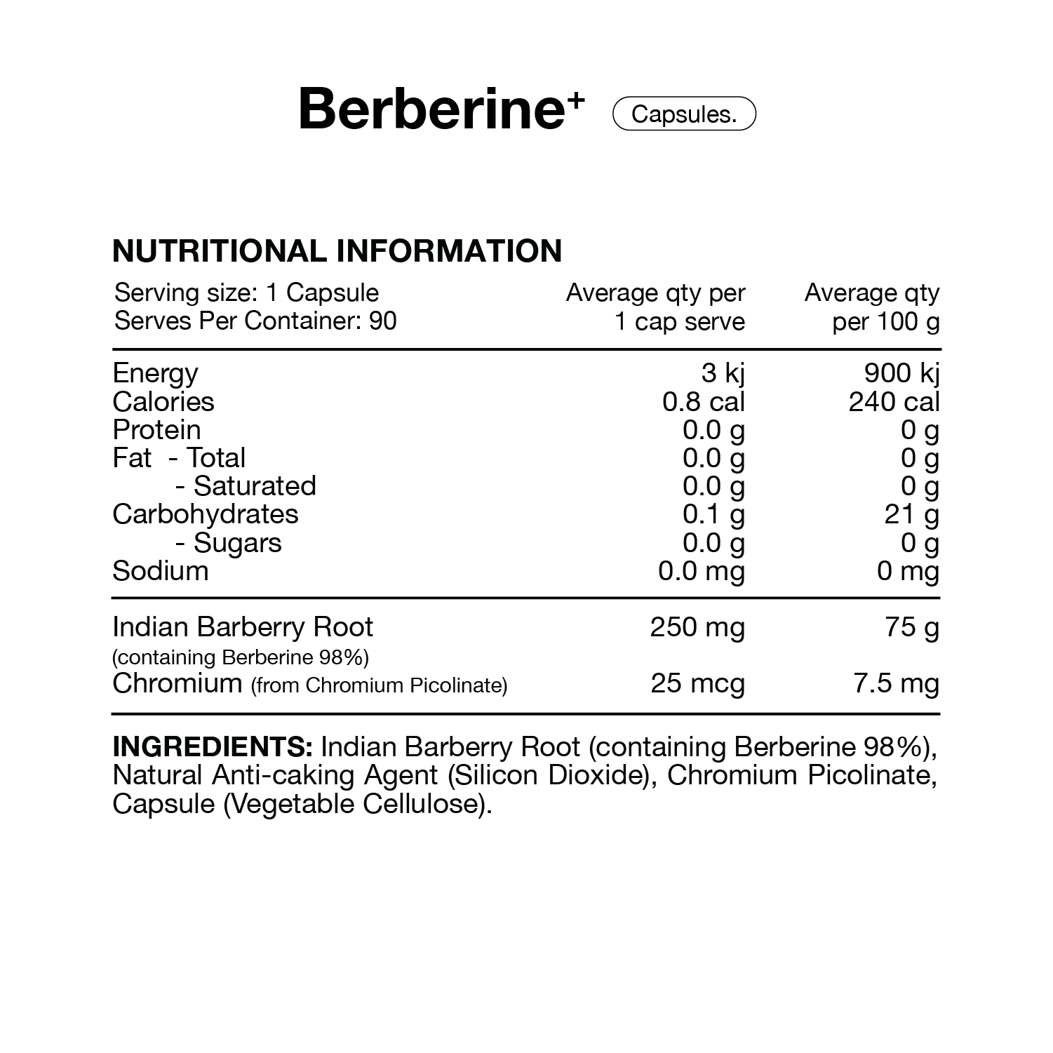 Switch Nutrition – Berberine + Chromium (90 Capsules)