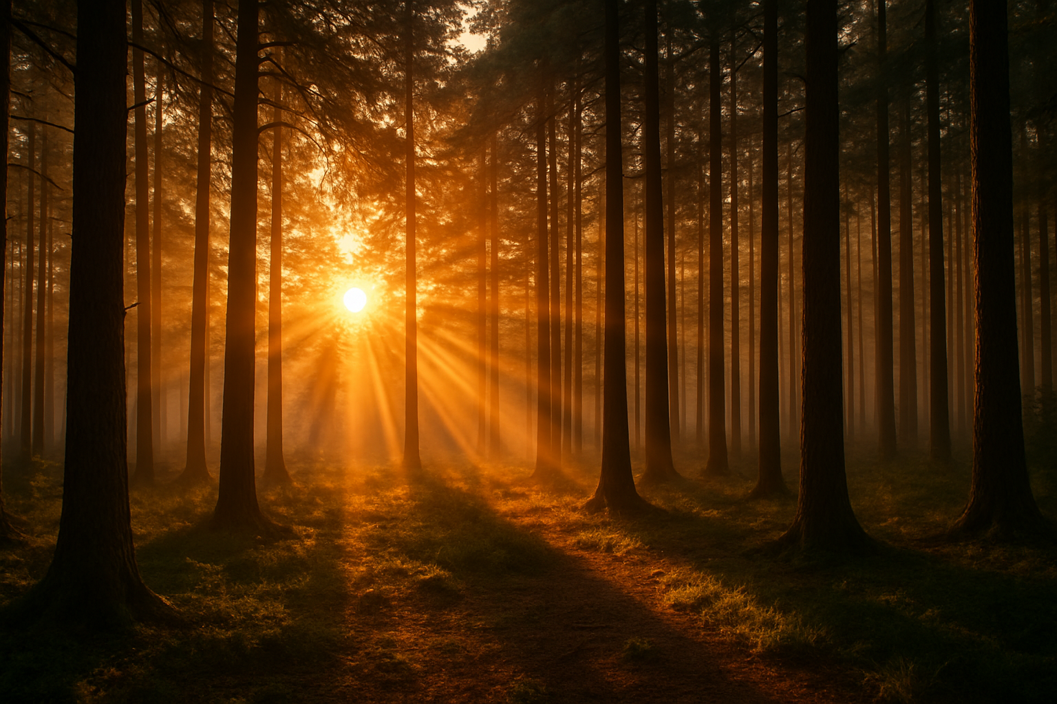 sunrise through trees